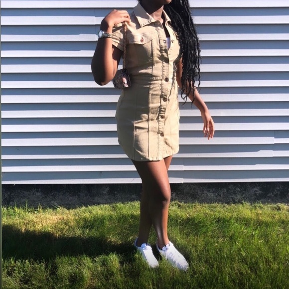 khaki denim dress